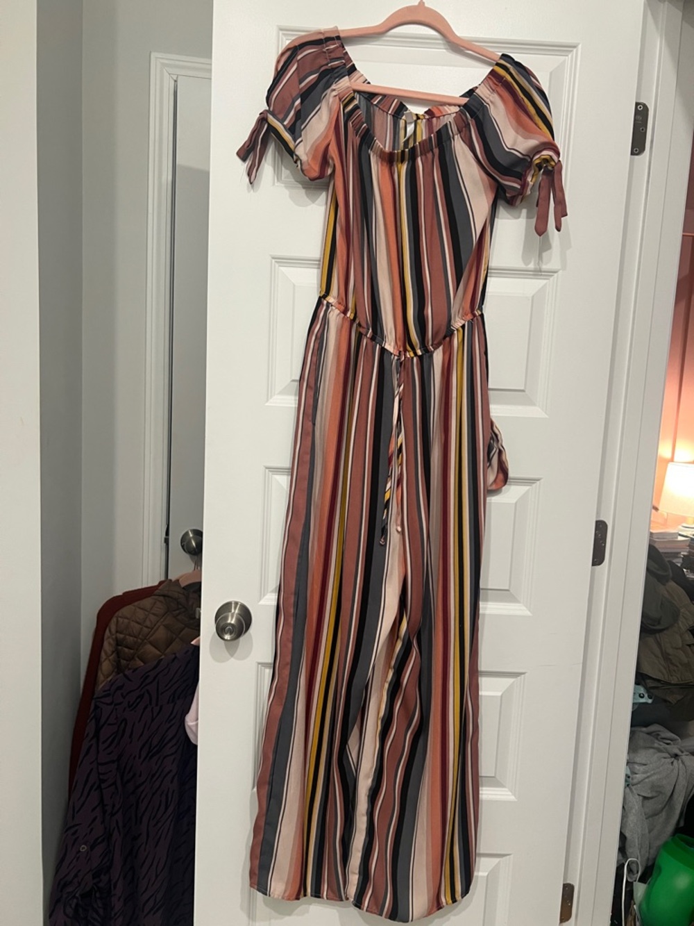 Xhilaration Striped Jumpsuit in Pink, Black, Yellow and Cream